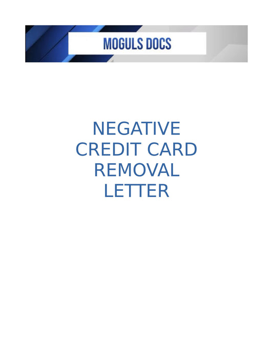 Negative Credit Card Removal Letter