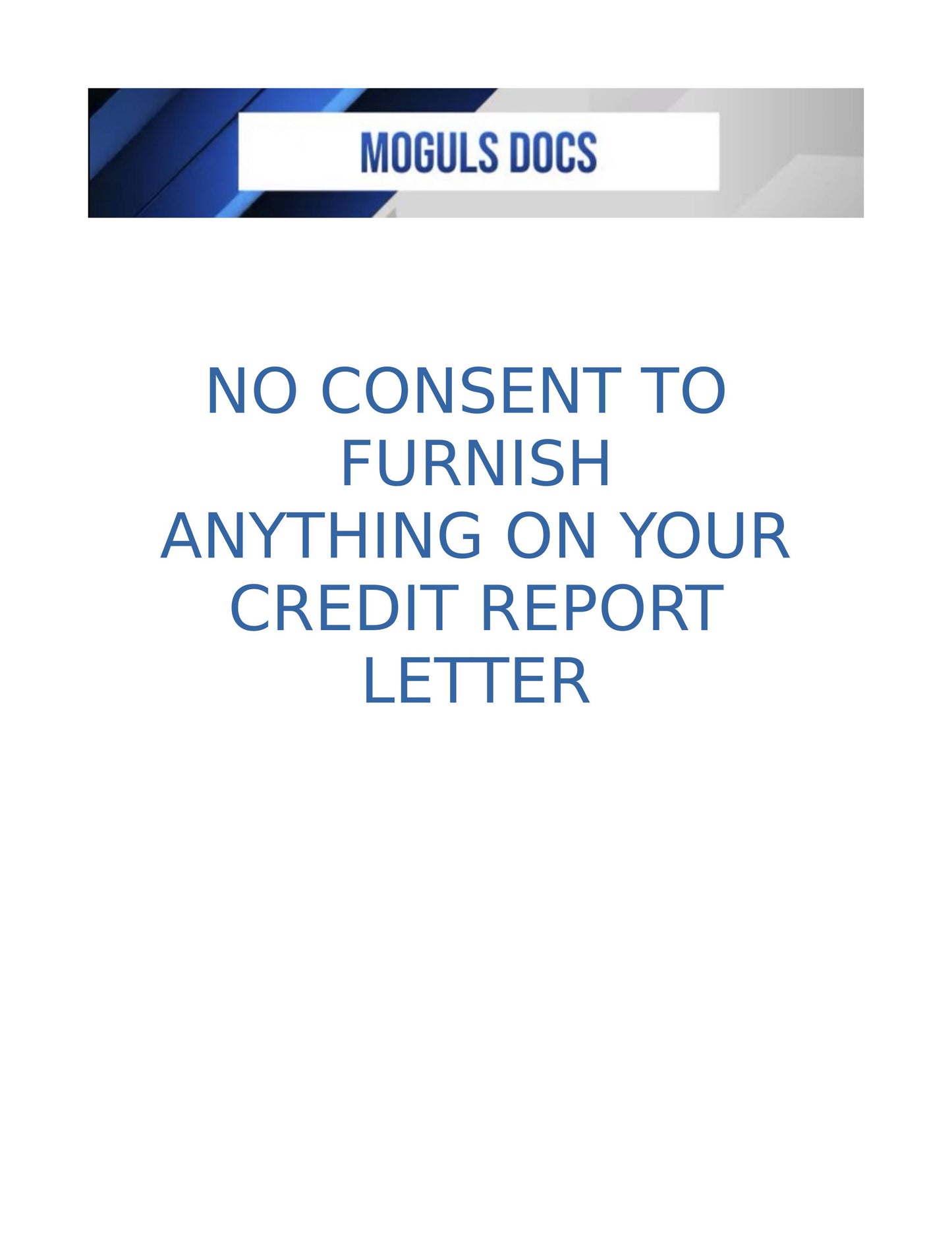 No Consent to Furnish Anything on Your Credit Report Letter