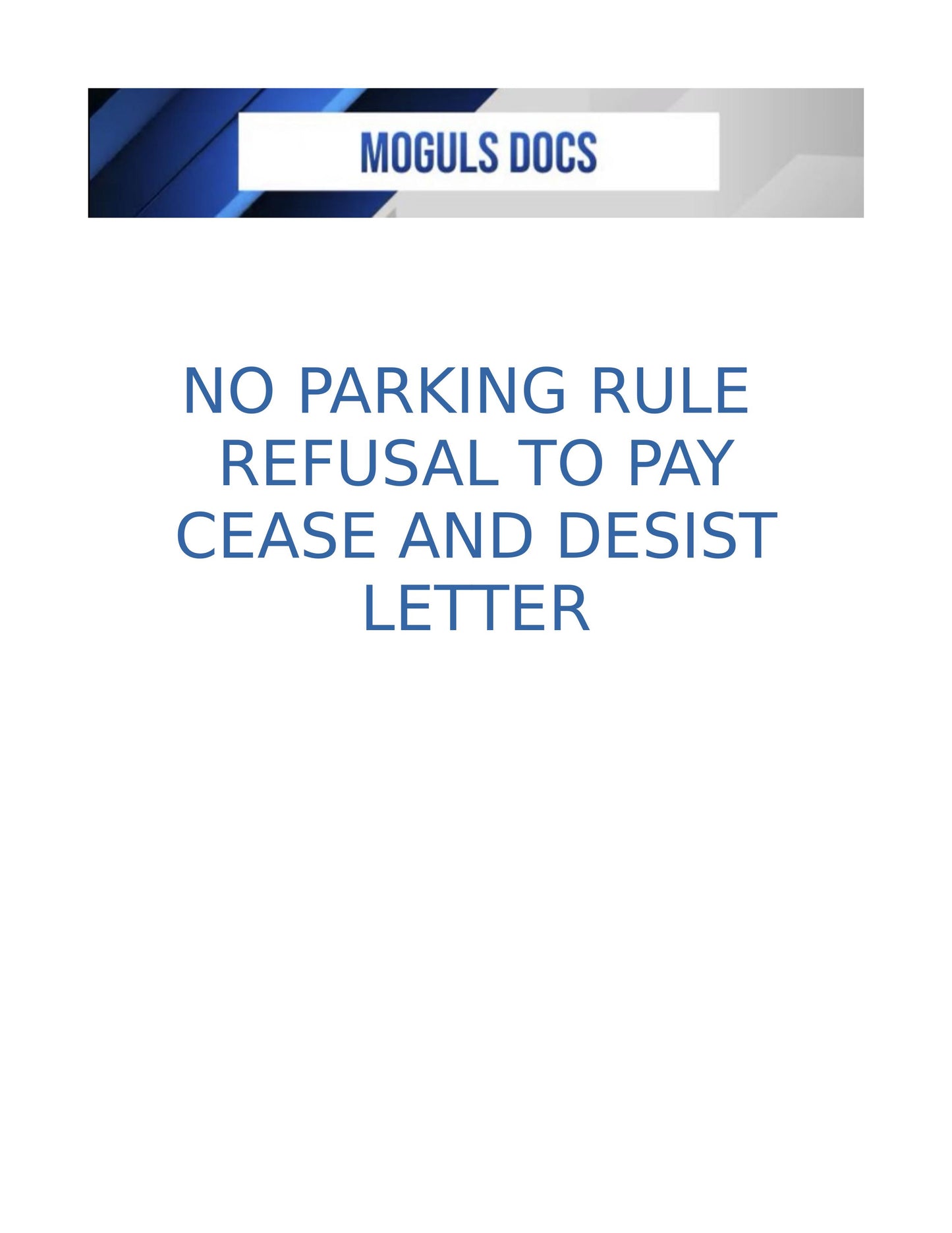 No Parking Rule Refusal to Pay Cease and Desist Letter