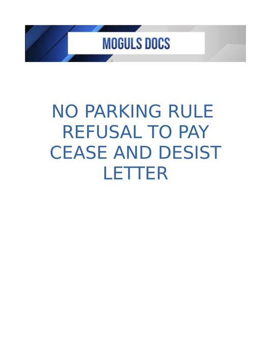 No Parking Rule Refusal to Pay Cease and Desist Letter